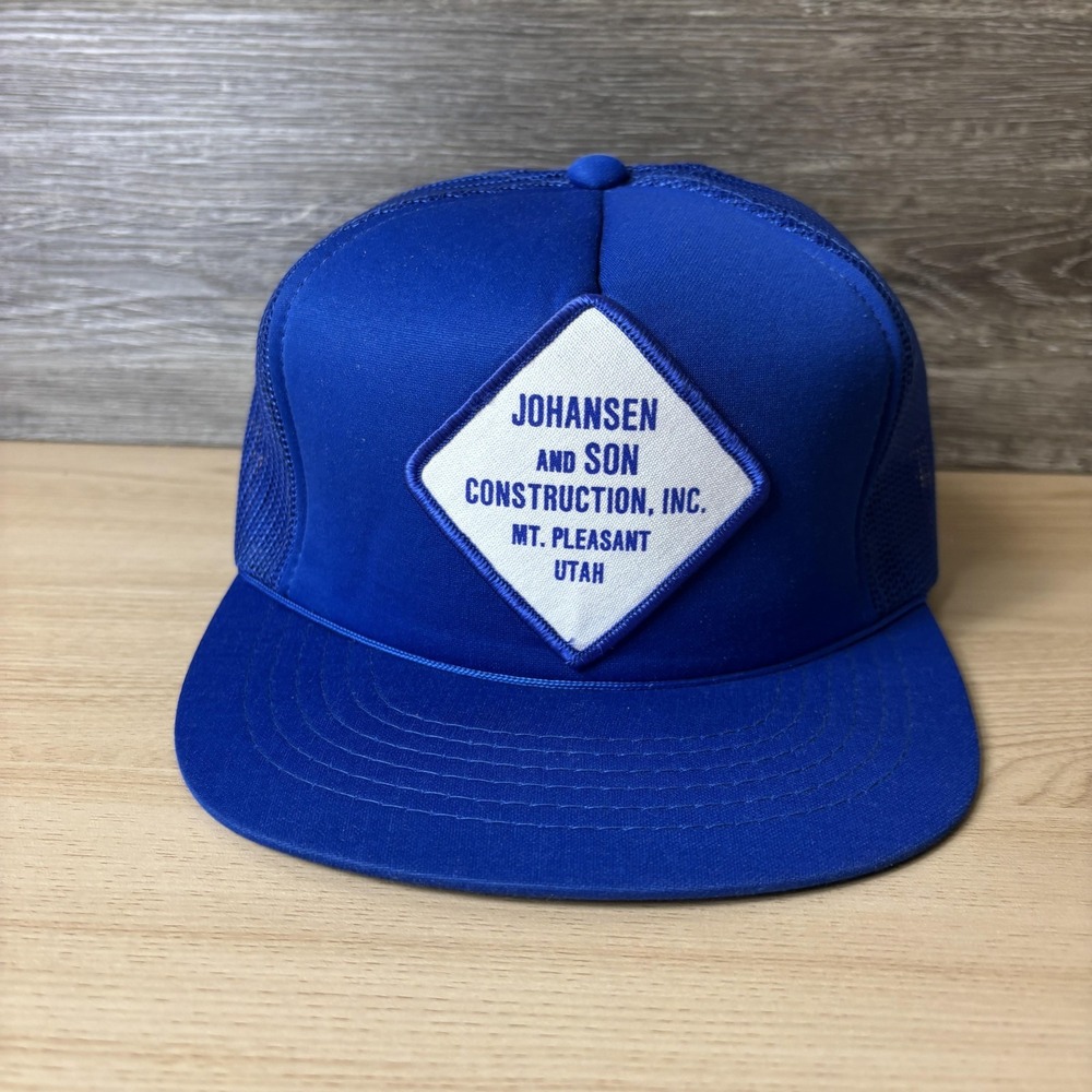 VINTAGE Johansen & Son Construction Inc Hat Cap Snap Back Trucker Mens USA 90s